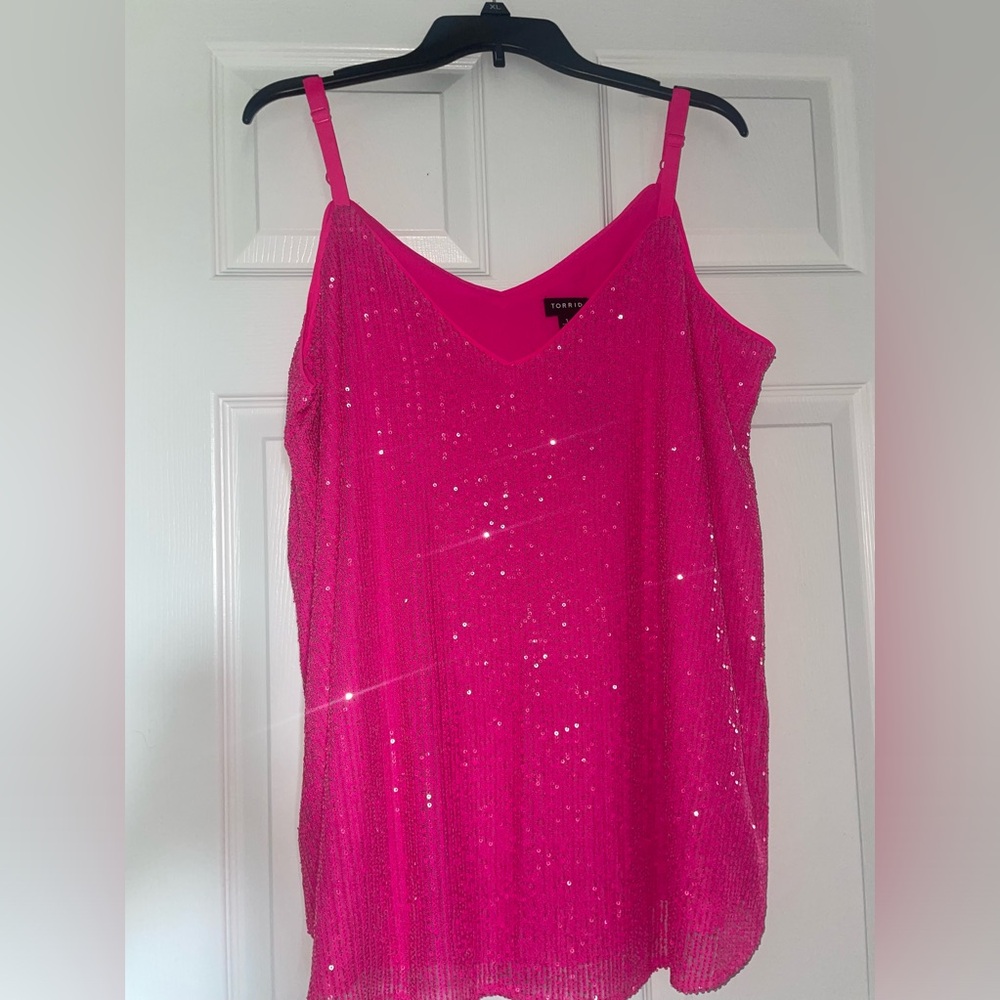 Torrid Strap Hot Pink Sequin Blouse Size 2 (18/20). New with Tags.